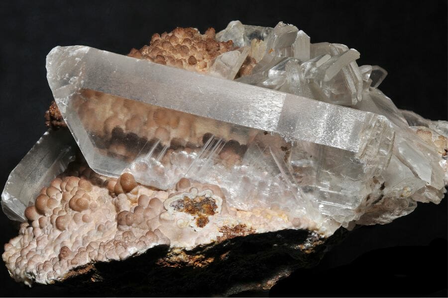 Stunning transparent Selenite crystals attached to a rock
