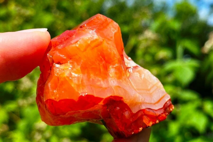 A vibrant orange carnelian found while crystal hunting at Ohio