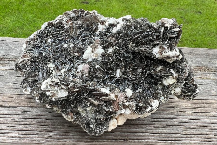 An enormous muscovite with black and white crystals