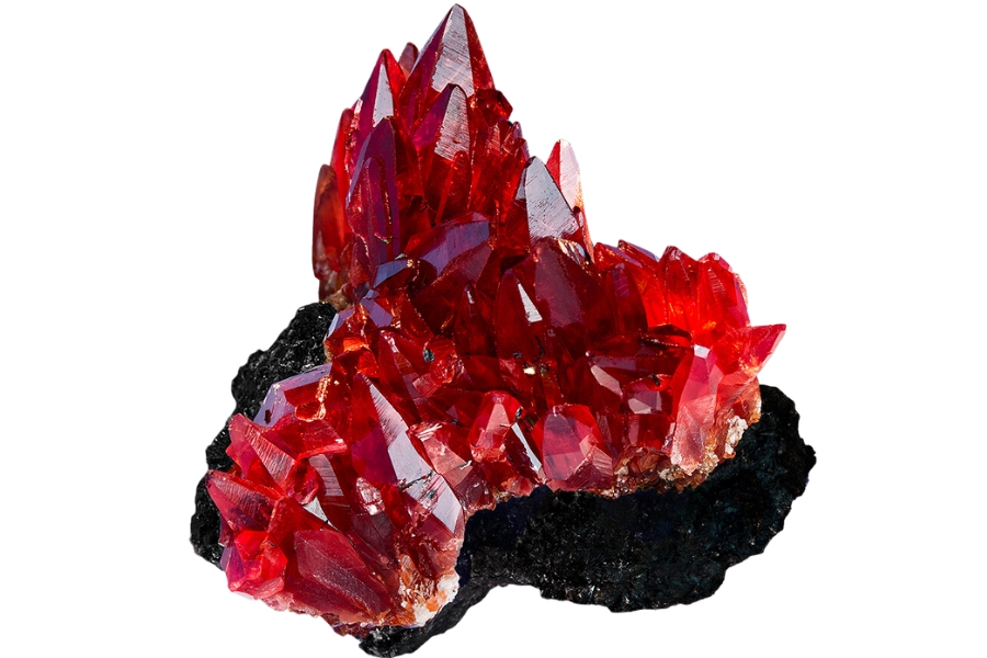 A fiery red rhodochrosite crystal