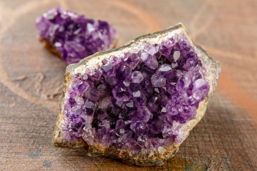 A look at the beautiful purple crystals of an open Amethyst geode