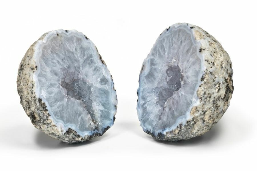 Two sides of a cracked open geode