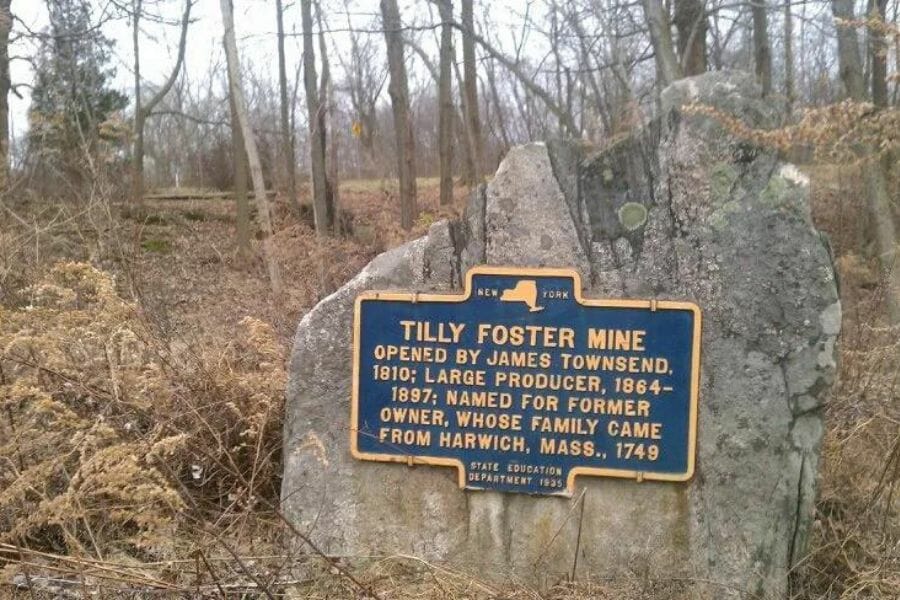 Tilly Foster Mine marker at one area of the mine