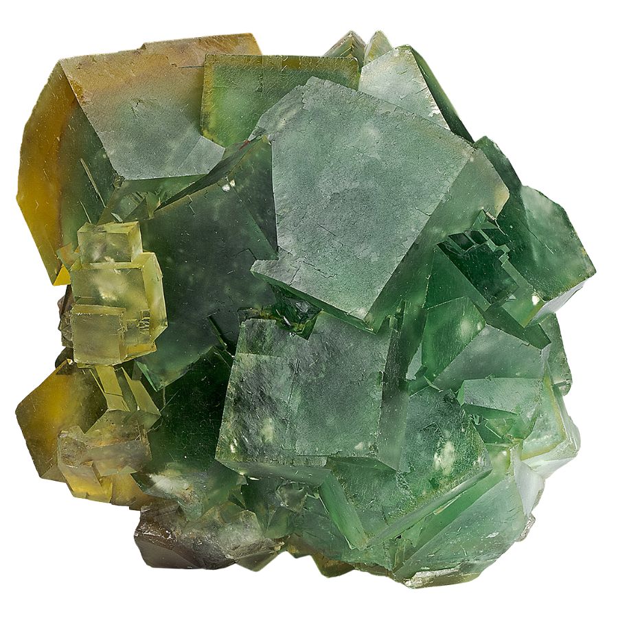 bright green and yellow cubic fluorite crystals