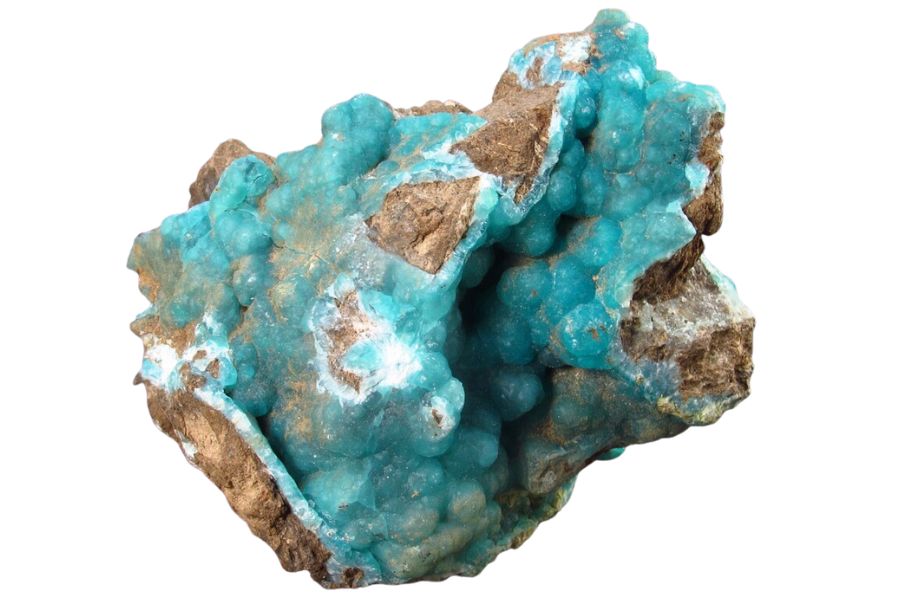 sky-blue botryoidal hemimorphite crystals on a rock
