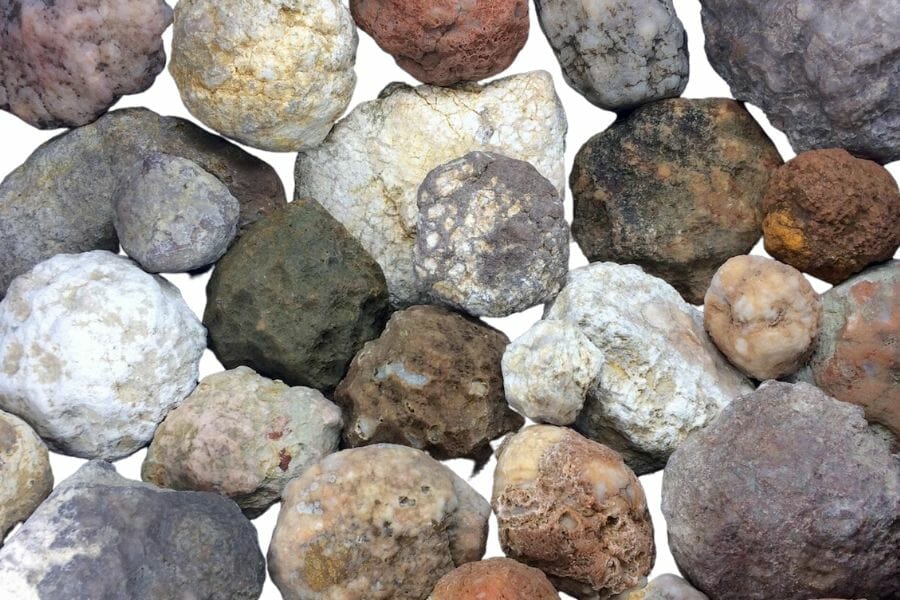 Several different types of rough uncut geodes