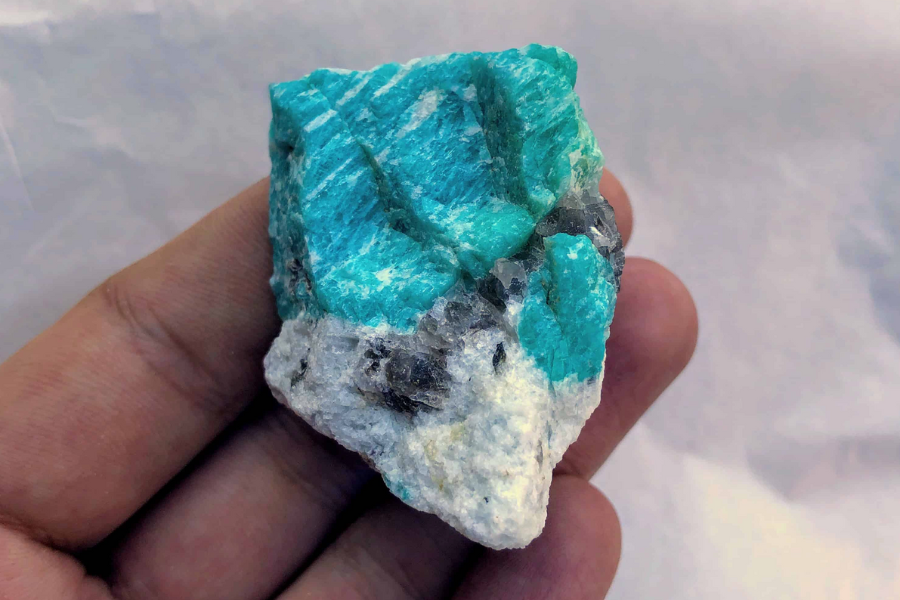 An elegant amazonite with a blue color on top and white at the bottom