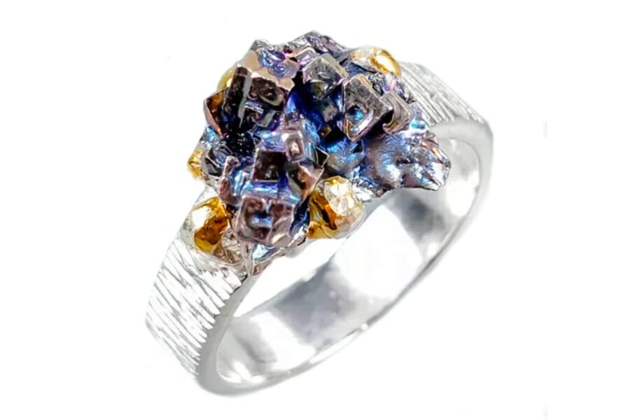 A beautiful Bismuth used as center stone on a silver ring