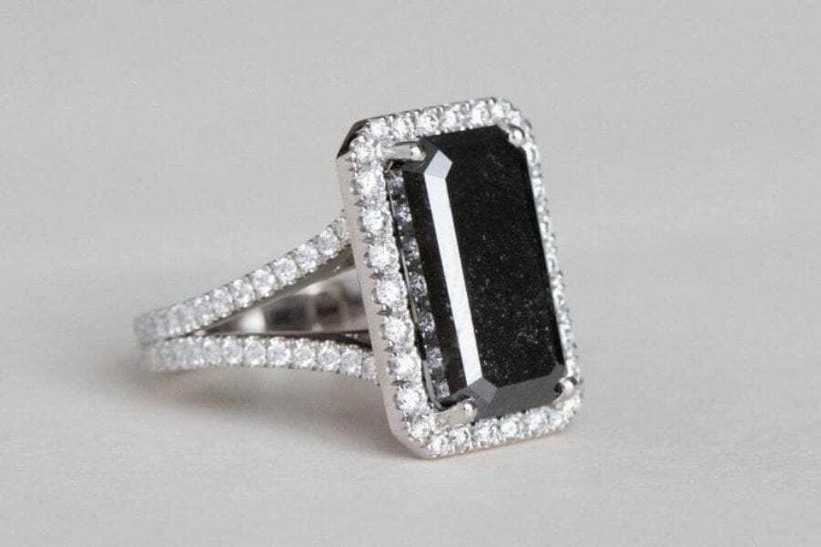 A mesmerizing square cut black diamond ring