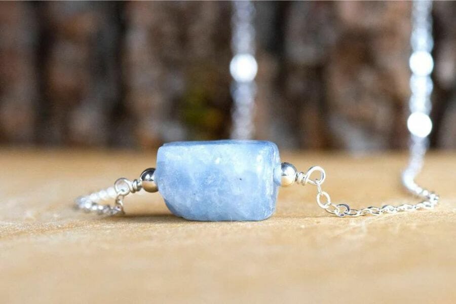 A pretty rectangular-shaped blue calcite silver chain necklace