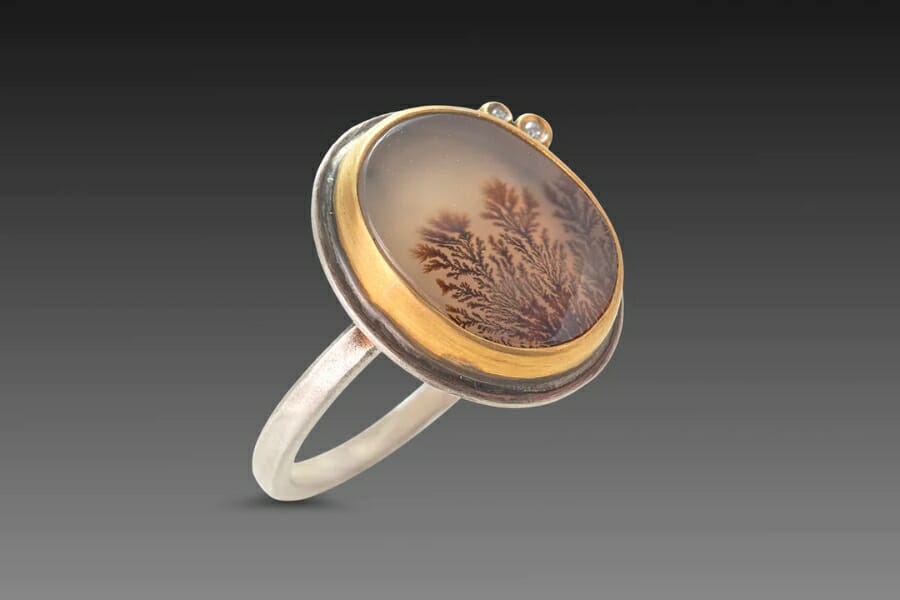 A beautiful piece of Dendritic Agate on a silver ring