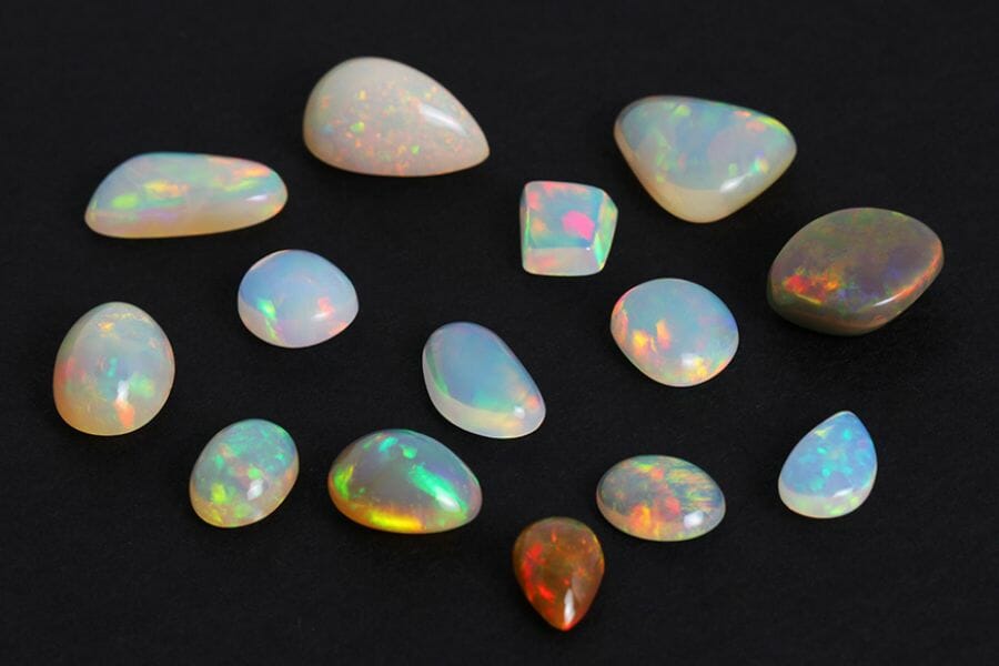 Pieces of different kinds of opals