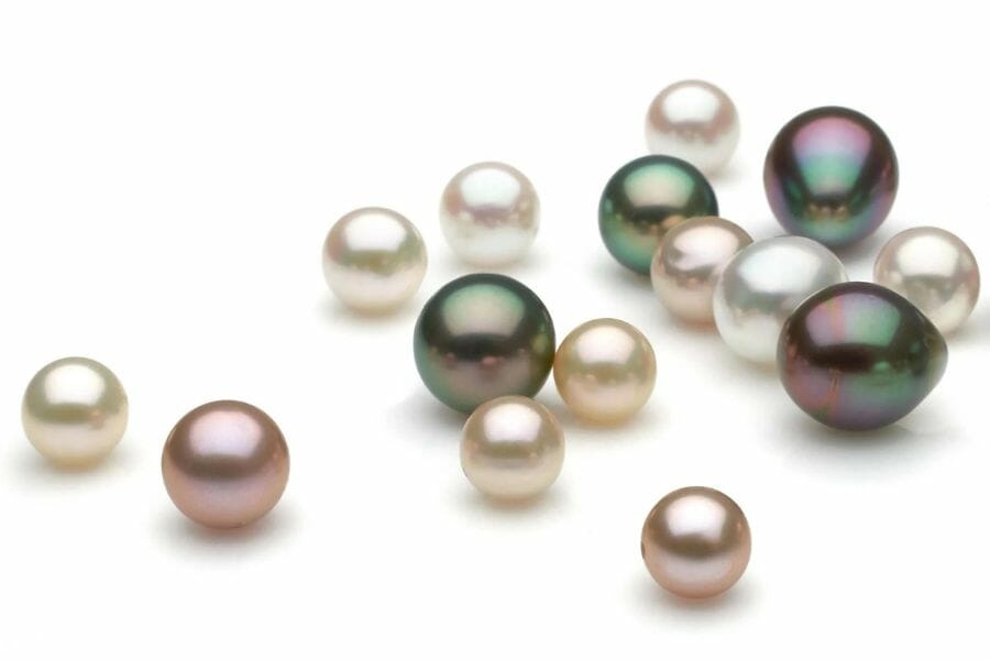 Different types and colors of pearls