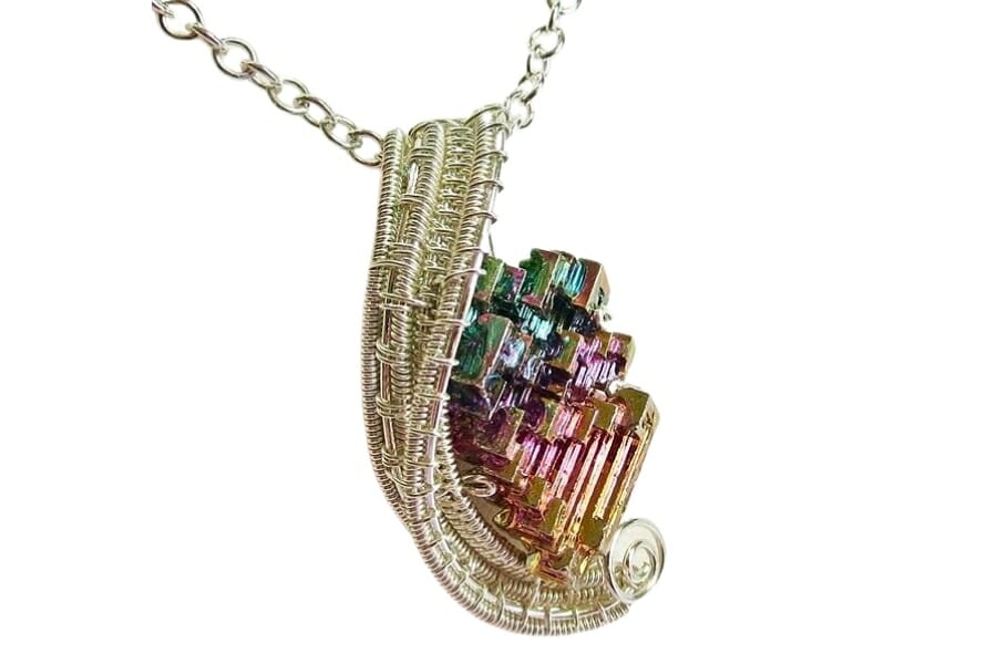 A beautiful piece of Bismuth adorning a sterling silver pendant