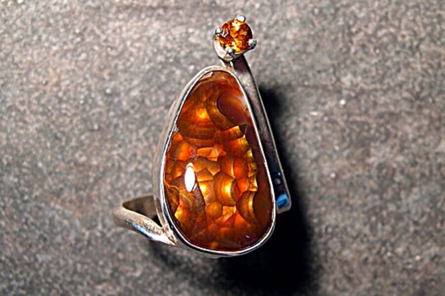 A beautiful piece of Fire Agate on a silver ring