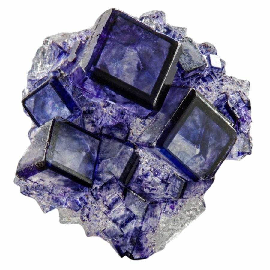 Cluster of violet fluorite crystalline cubes