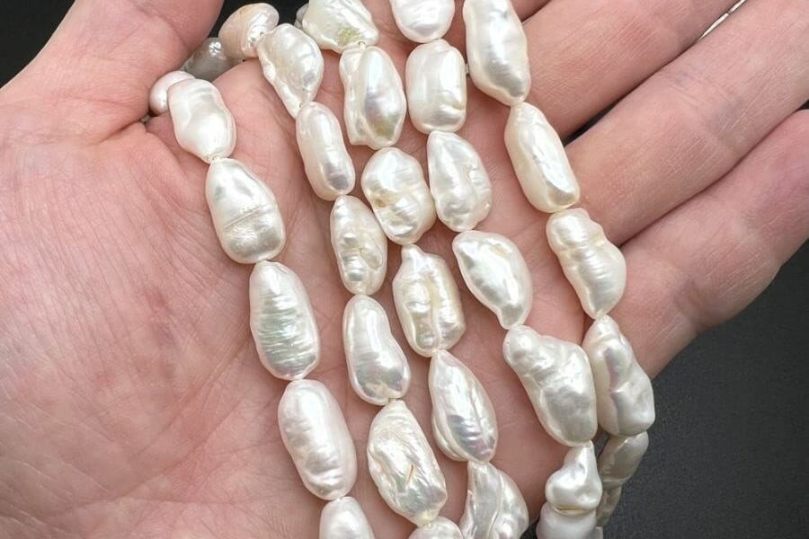 An intricate necklace made with freshwater pearls