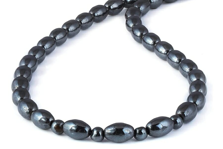 A necklace made out of Metallic Hematite beads