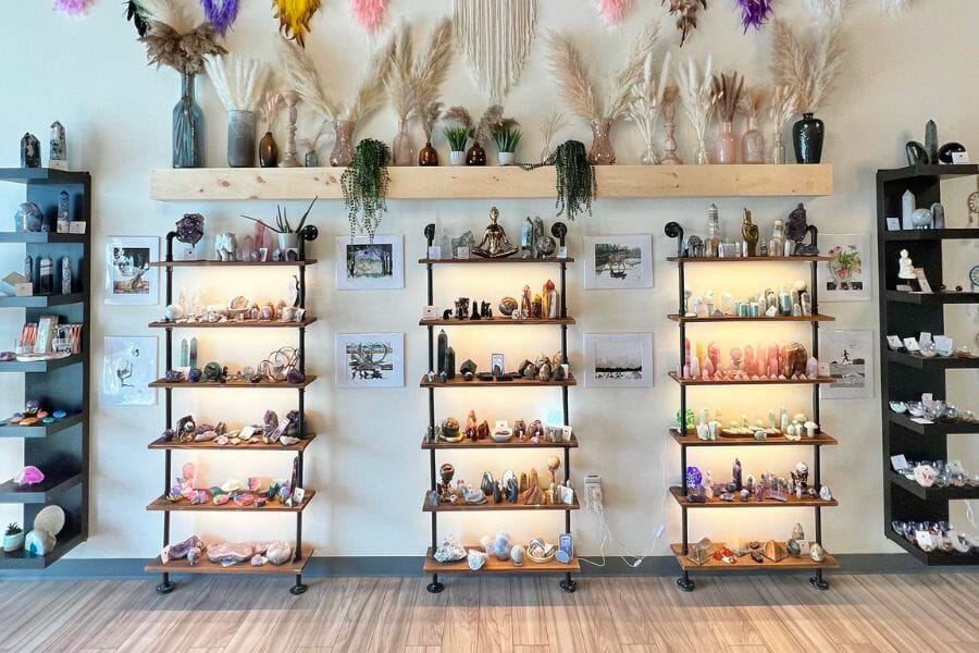 A look at the organized show room and crystals selection at The Bohemian