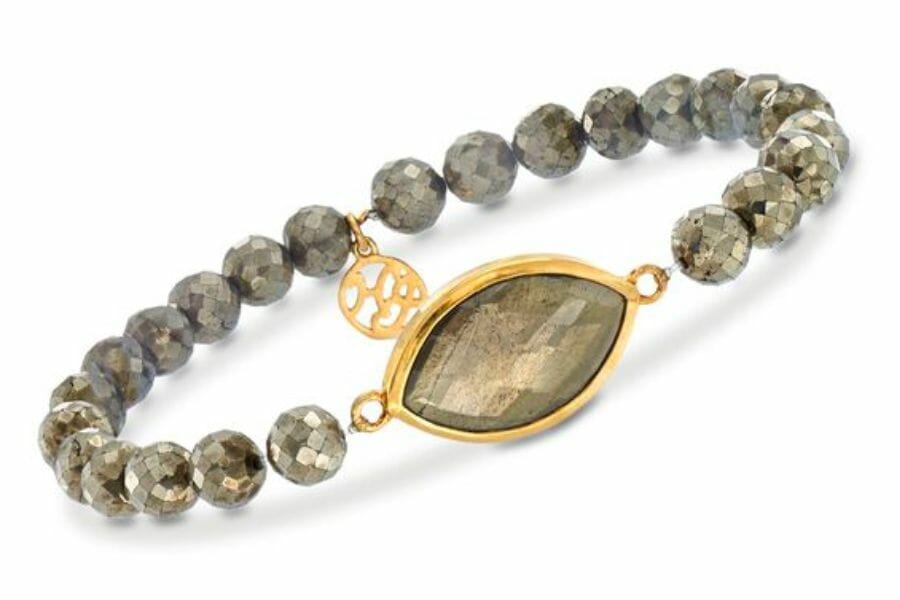 A stunning bracelet made out of cut and polished Pyrite gems