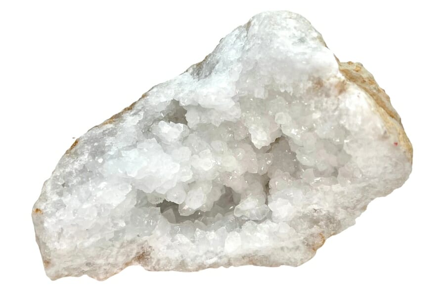 An open Quartz (Druzy) Geode showing its white, sugar-like crystals