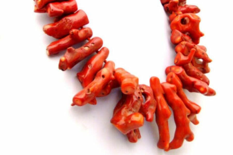 A raw red coral necklace