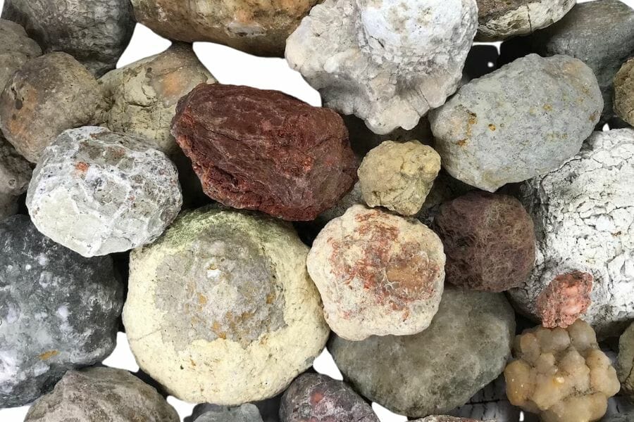 A variety of unopened geodes
