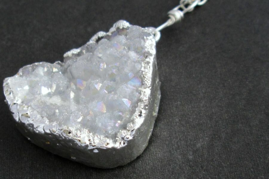 A huge chunk of raw white quartz turned into a necklace