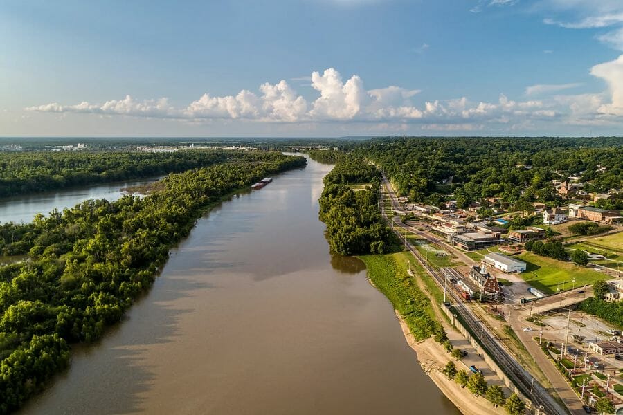 An aerial view of the Yazoo River