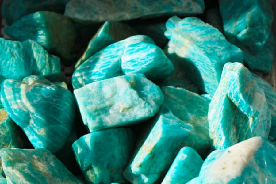 A bunch of bubblegum blue Amazonite specimens