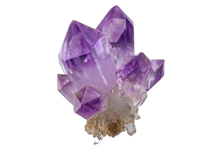 A cluster of purple Amethyst crystals