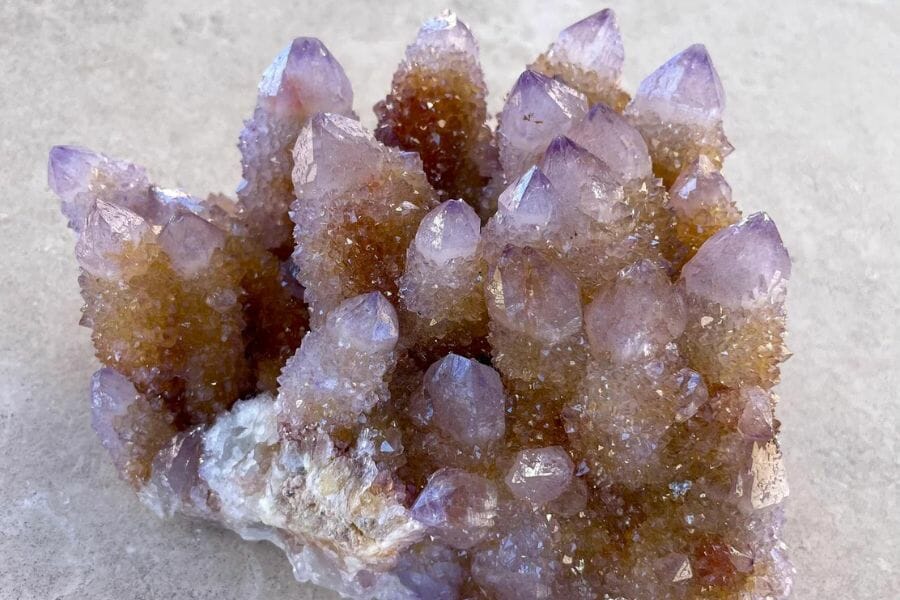 Mesmerizing amethyst crystal clusters with citrine spikes