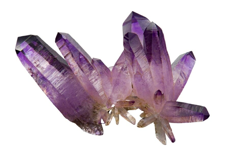A group of deep to light purple Amethyst crystals