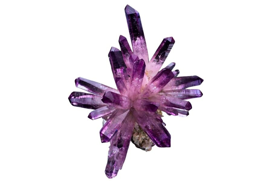 A stunning cluster of purple Amethyst crystals