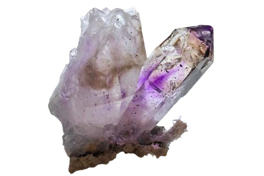 Amethyst crystals with concentration of purple hue in the middle