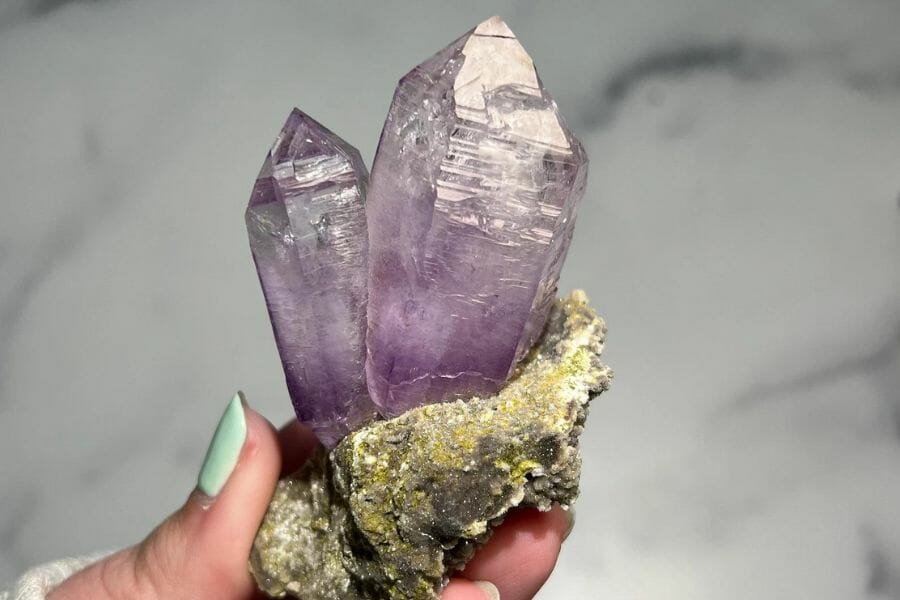 Two gorgeous amethyst crystal towers