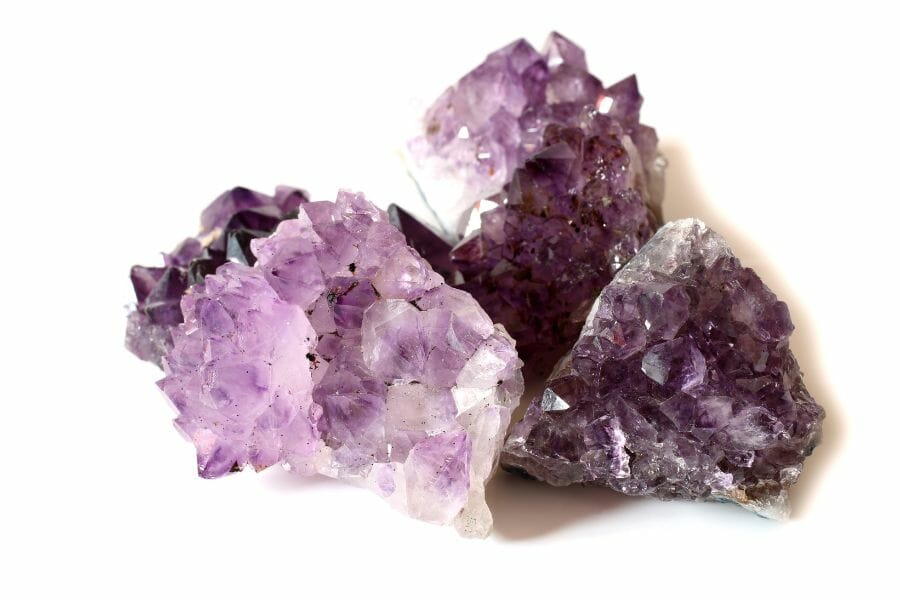 Three pieces of beautiful amethyst crystals