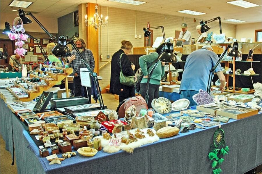 Bristol Gem and Mineral Club rock show where there are countless of rocks and minerals on display and can be purchased