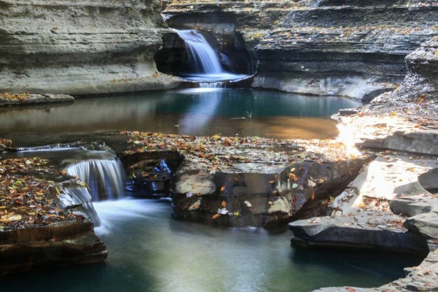 A beautiful photo of the Buttermilk Falls State Park where you can find minerals