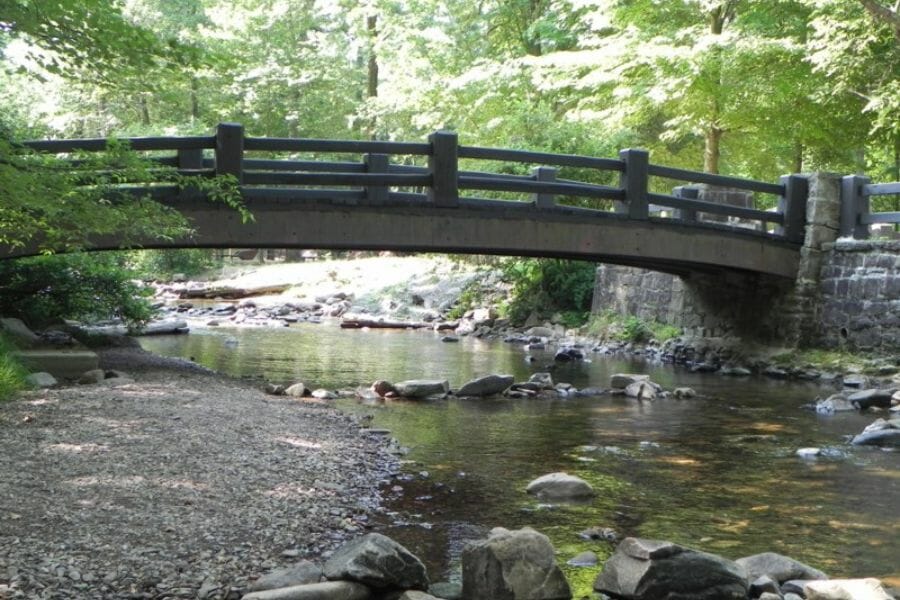 Rocky river area under the bridge at Caladonia State Park 