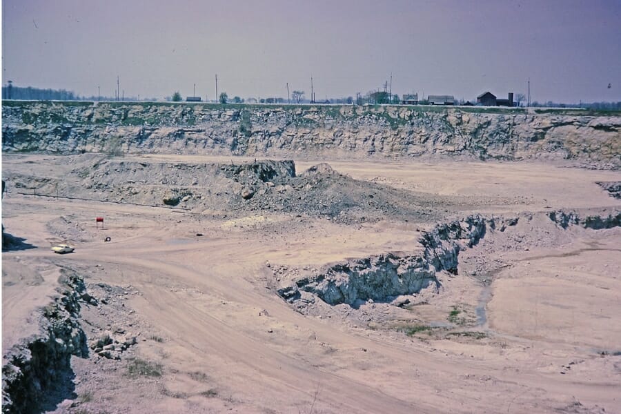 Area dumps at Stone Co White Rock Quarry, a limestone quarry at Clay Center