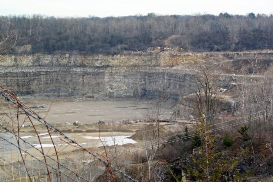 Rock formations and dumps at Marblecliff Quarry in Columbus