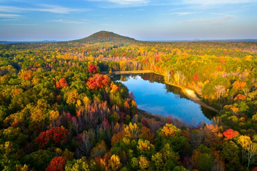 Picturesque wide view of Crowders Mountain State Park showing its luscious forestry