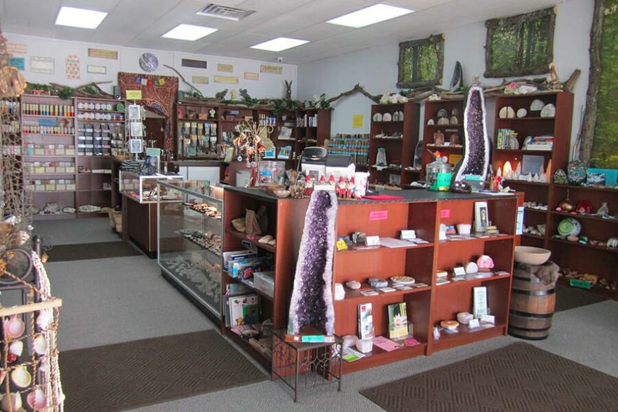 A look at the show room and wide selection of rocks and minerals at the Crystal Earth Rock Shop
