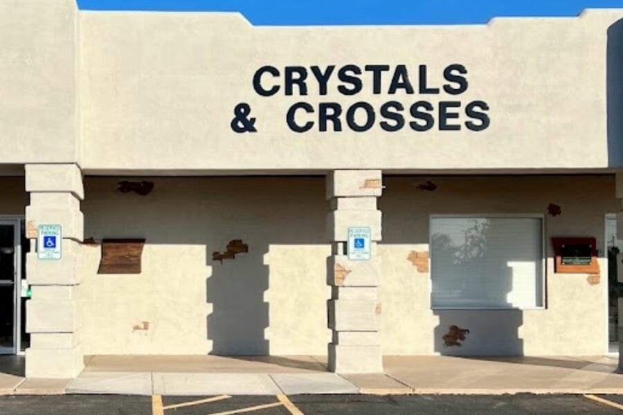You can find and purchase amethyst crystals at the Crystals and Crosses rock shop in Arizona