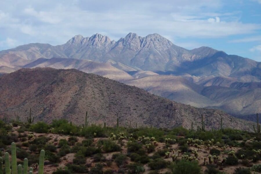 Serene wide view of Four Peaks and its surrounding landscapes