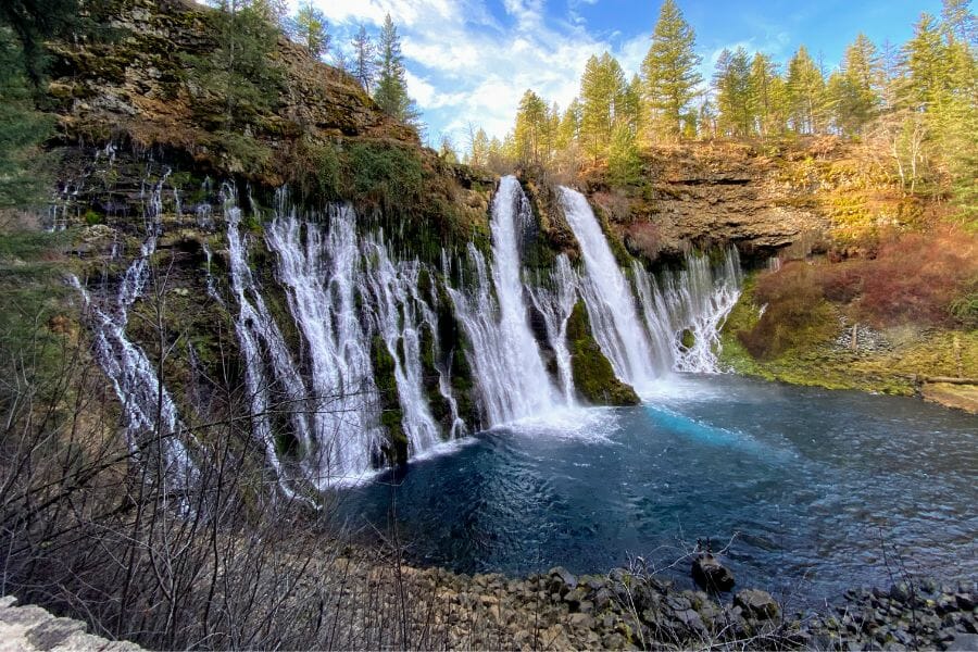 A gorgeous flowing Klamath Falls surrounded by lush green trees