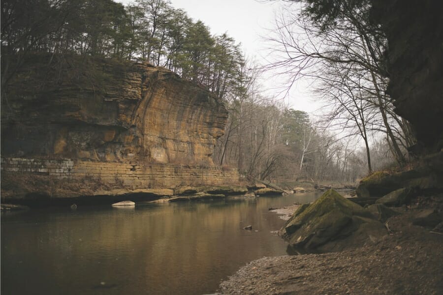 Rock formations and a shallow creek at Licking County
