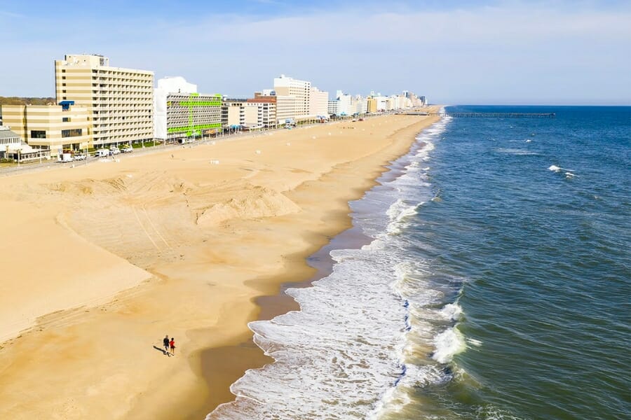 Aerial view of the Ocean City beaches and the infrastructure around it