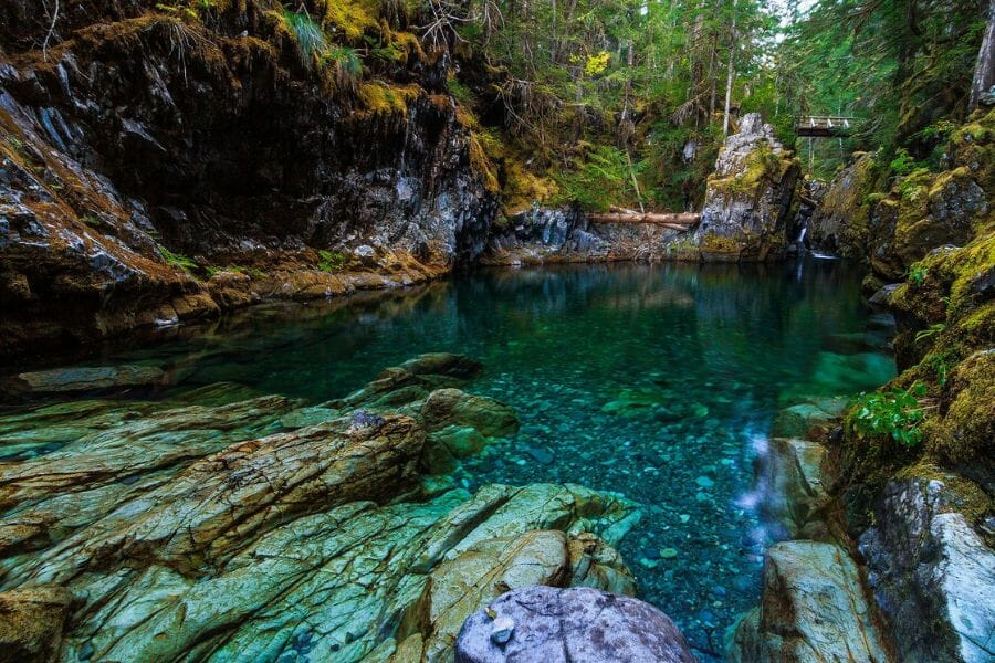 Crystal clear waters of Opal Creek where you can find various opal specimens